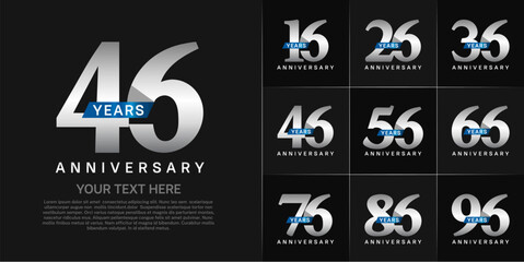 Set of Anniversary Logotype with blue ribbon, silver color can be use for special day celebration