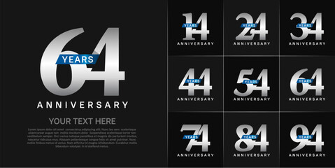 Set of Anniversary Logotype with blue ribbon, silver color can be use for special day celebration