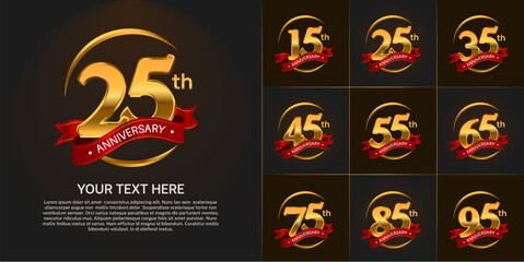 Set of Anniversary Logotype golden color with red ribbon can be use for special day celebration