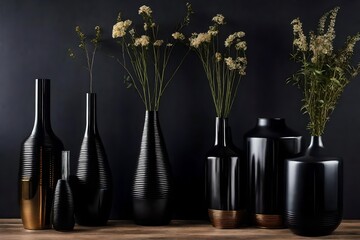 Black Vases Enhancing the Minimalist Design of a Living Space