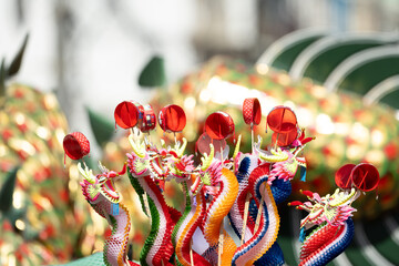 Colorful Chinese dragon toys in Chinese New Year festival.Chinese New Year Decoration, Dragon toy...