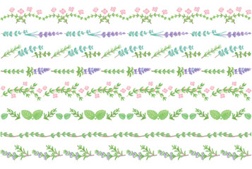 アロマに使われるハーブ・植物のイラスト・フレーム。水彩風ベクター素材 © 夏妃 吉野