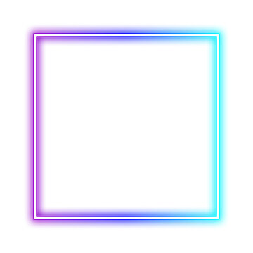 square glowing in the dark, purple blue neon lights. Flared square frame design. Neon lights shine. Neon frame