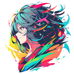 Naklejka premium Woman with chic anime style design for your tee