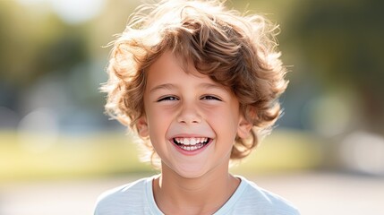 Cute white american boy child model with perfect clean teeth laughing and smiling - obrazy, fototapety, plakaty