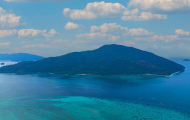 The aerial view with tropical seashore island in turquoise sea Amazing nature landscape
