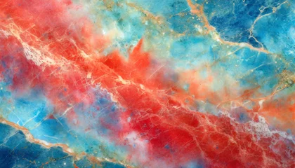 Fotobehang Abstract marble texture with cosmic look in blues, reds, and turquoise. Fluid marble texture and organic pattern generated by ai © LADALIDI
