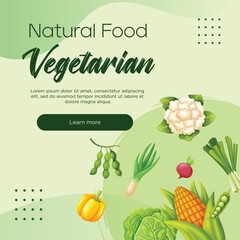 Healthy vegetarian food social media post template design