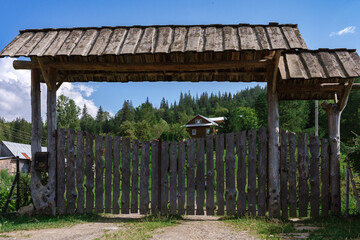 Wooden hotel in Carpathian mountains. Location: Zakarpattya region, Ukraine