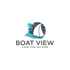Boat  view, Sailing ship and Wave logo vector illustration design collection