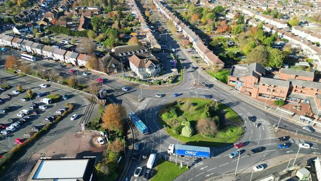 Aerial View of Road and Traffic at Dunstable Town
