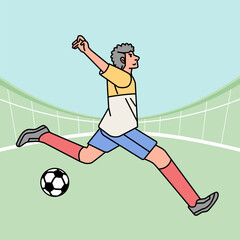 Soccer football man character players in action Athlete on field line style