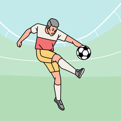 Soccer football man character players in action Athlete on field line style