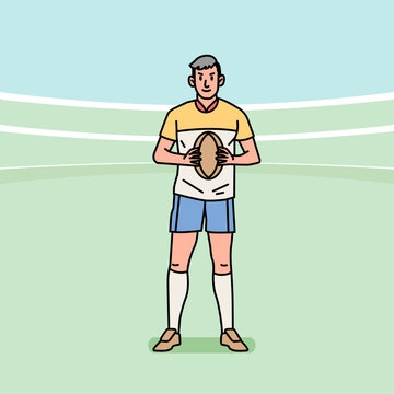 Rugby football character players action Athlete field line style illustration