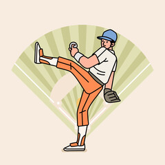 Baseball character players action Athlete on the stadium line style illustration