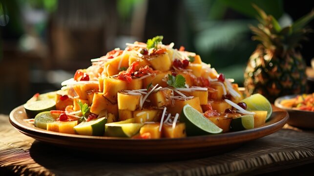 Rujak is fruit salad with peanut sauce popular in asian cartoon illustration generate AI