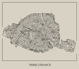 Paris (France) street map outline for poster.