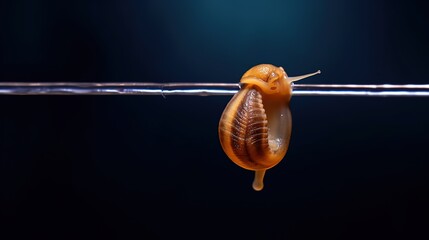 Snail on the chain with rain drops.