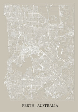 Perth (Western Australia) street map outline for poster, paper cutting.