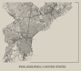 Philadelphia (Pennsylvania, United States) street map outline for poster.