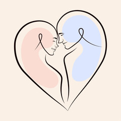 heart shaheart shaped as lovers in silhouette, vector illustrationped as lovers in silhouette, vector illustration