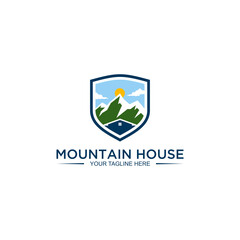  mountain house combined vector logo symbol, Property house logo real estate emblem rounded shape mountain hill window roof home, property logo, mountain house logo, home and business logo design