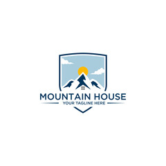  Mountain house combined vector logo symbol, Property house logo real estate emblem rounded shape mountain hill window roof home, property logo, mountain house logo, home and business logo design