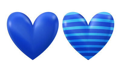 Vector blue shiny hearts symbol realistic 3d vector illustration isolated on white background