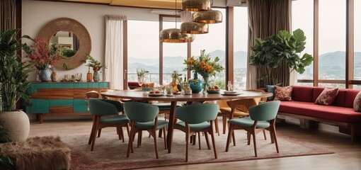 Fototapeta na wymiar Japanese modern dining room interior design