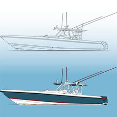 Fishing boat side view, vector, Illustration and line-art