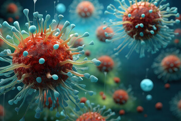Fototapeta na wymiar viruses under a microscope