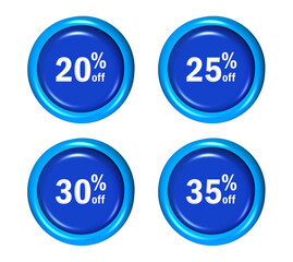 3D set number percentage button blue color 