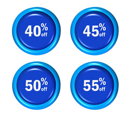 3D set number percentage button blue color 
