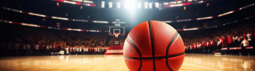 Fotobehang basketball ball in a stadium close up - copyspace © arhendrix