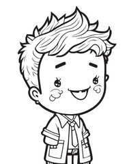 Obraz premium Handsome Outline Coloring Page: Full Body Shot of a School Boy for Kids