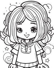 Princess vector coloring book black and white for adults isolated line art on white background.