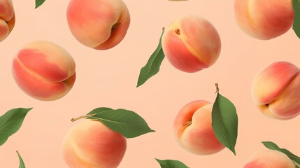 Background with a seamless pattern of ripe peach, for wrapping paper or textile print. 3d illustration.