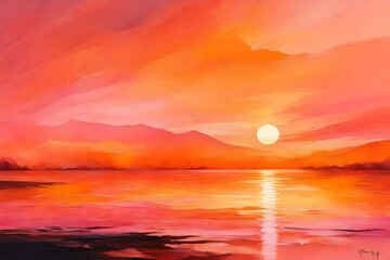 beach sunrise in the orange color sky abstract background 