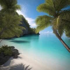 The beach of a tropical island with palms