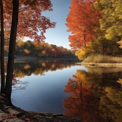 Scenic with of a pond in autumn