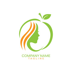 Healthy Food Logo and Beauty face with Apple combine logo