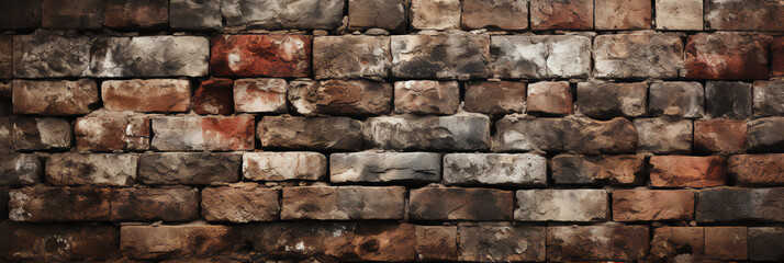 Old Brick wall - Landscape version - black and white - background - backdrop - banner version 