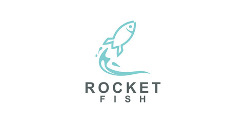 Modern Rocket Fish Logo Design. Combination of fish and rocket for corporate business.