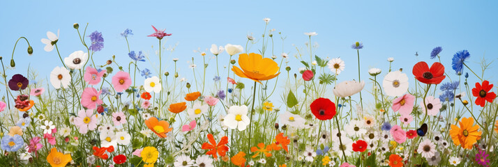 7616x2560,w6:h2, The edge of a vast and enchanting field of wildflowers - obrazy, fototapety, plakaty