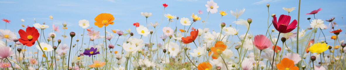 Obraz premium 7616x2560,w6:h2, The edge of a vast and enchanting field of wildflowers