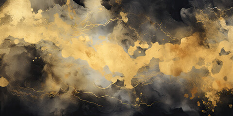 Gold black texture background water color style colour backdrop clouds painting, generated ai