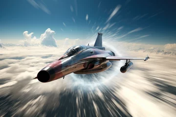 Foto auf Alu-Dibond A jet breaking the sound barrier, Sonic Boom. Generative AI. © visoot