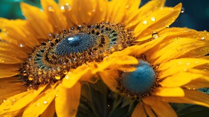 Beautiful Sun Flower with water-drops in the petals, Beautiful nature creations, High resolution AI generated image