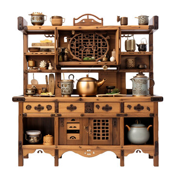 Mizuya Kitchen Tansu, transparent background, isolated image, generative AI