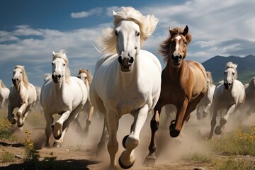 Obraz na płótnie Canvas Horses running in an open field. Generative AI.